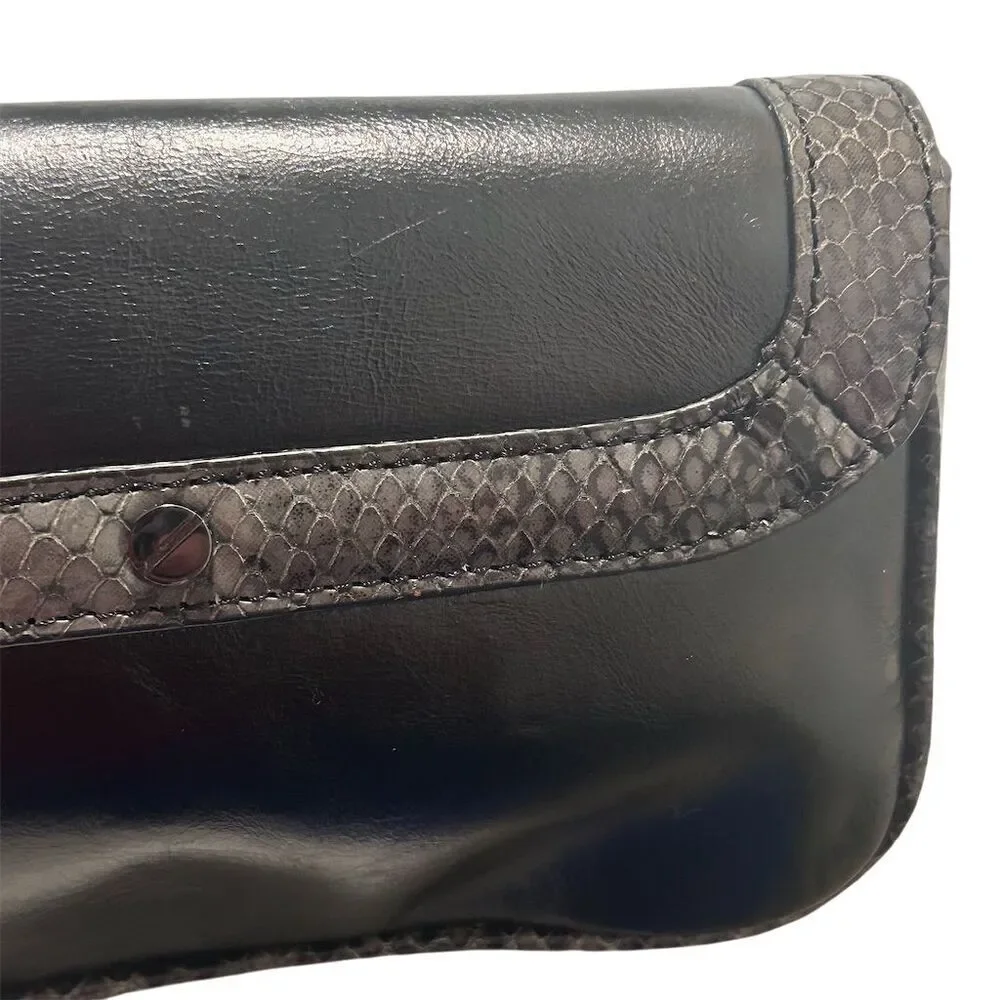 Tory Burch Women's Black Leather Clutch‎ with Snakeskin Trim